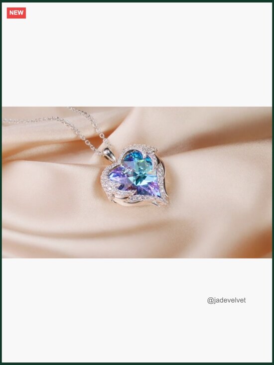 Amazon.com: CUOKA MIRACLE Angel Wings Necklace Blue Opal  Crystal Angel Wings Heart Pendant Necklace, Birthday Gift for Women